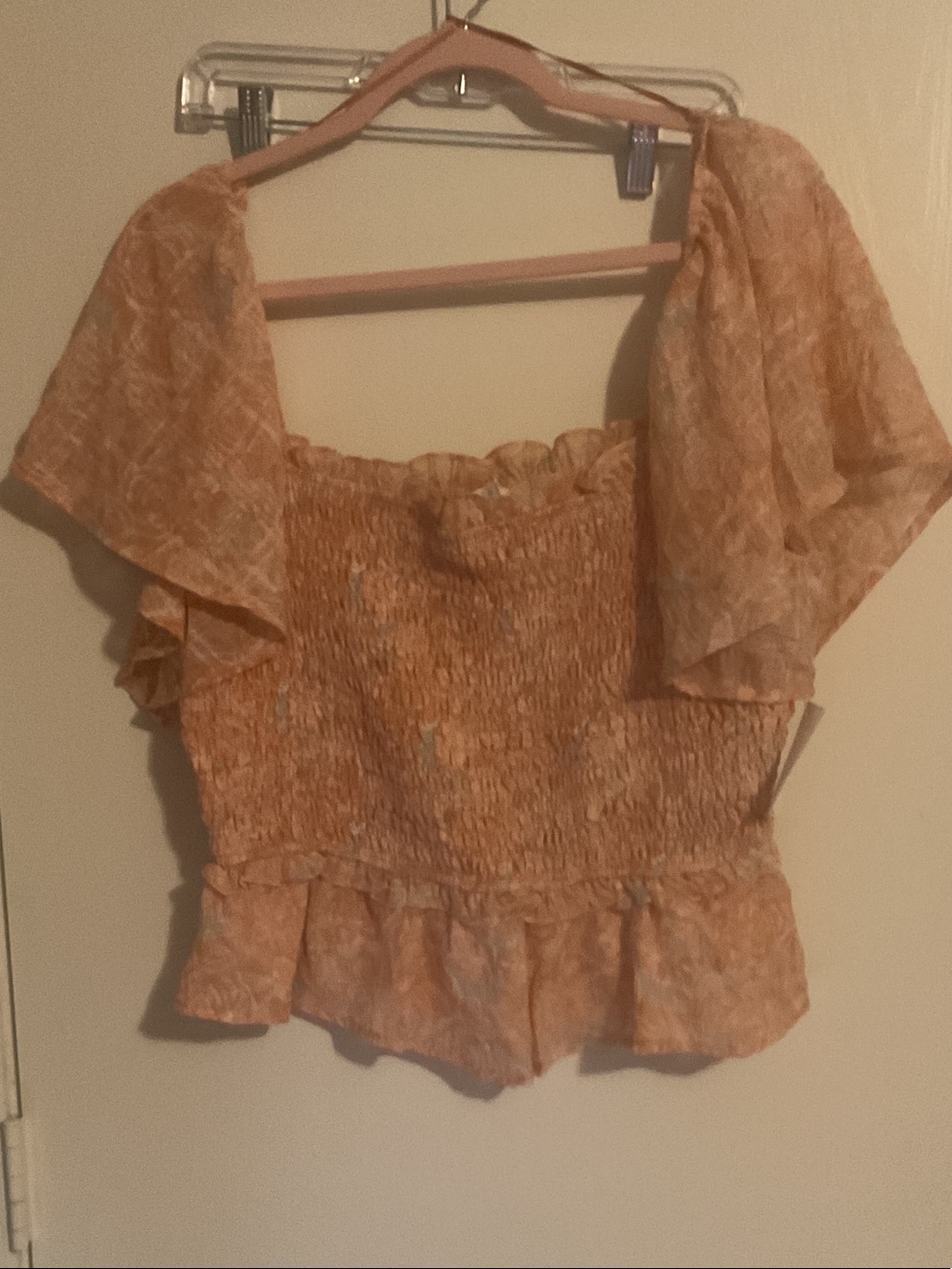 Astr Peach Smocked Peplum Flutter Sleeve Top